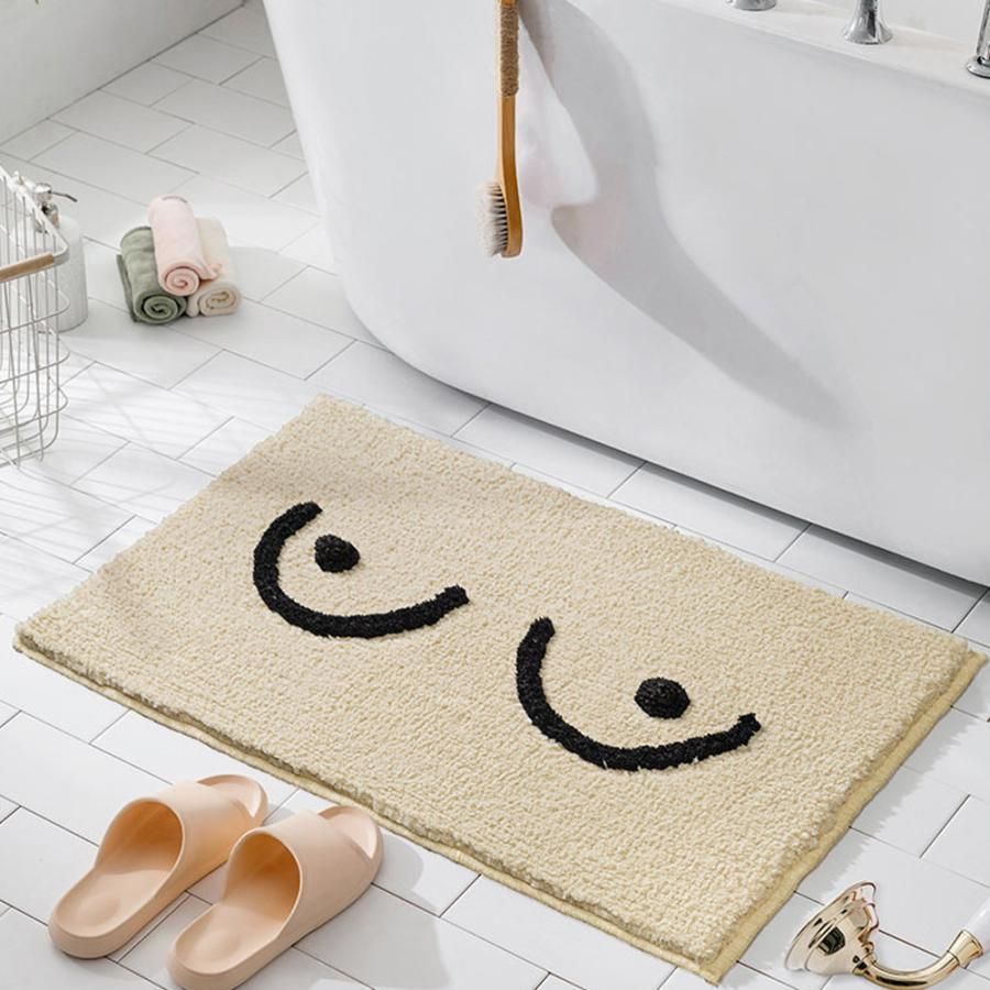 バスマット おしゃれ 洗える ふわふわ ベージュ 吸水 60cm×40cm 玄関マット 洗面所 ミニサイズ 小物 キッチンマット 雑貨 ラグ 北欧 モダ