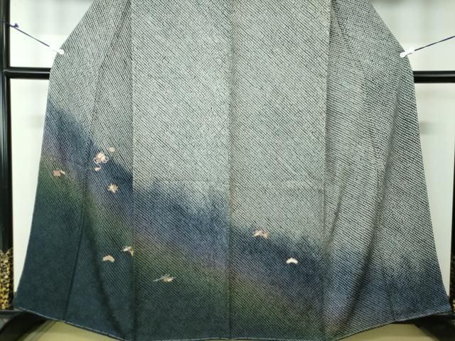 平和屋着物○訪問着 総絞り 刺繍 宝尽くし花文 暈し染め 黒地 金糸