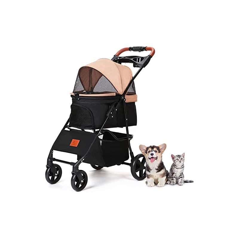 Aikenn ペットカート 犬用ベビーカー 小型犬 折り畳み ペットキャリーカート ペットバギーミニ 4輪タイプ 犬介護用 猫用 猫犬兼用 前輪360°回転 後輪ブレーキ付 飛び出し防止 軽量 ワンタッチ開閉 組み立て簡単 耐荷重15KG 犬用おでかけ用品 1