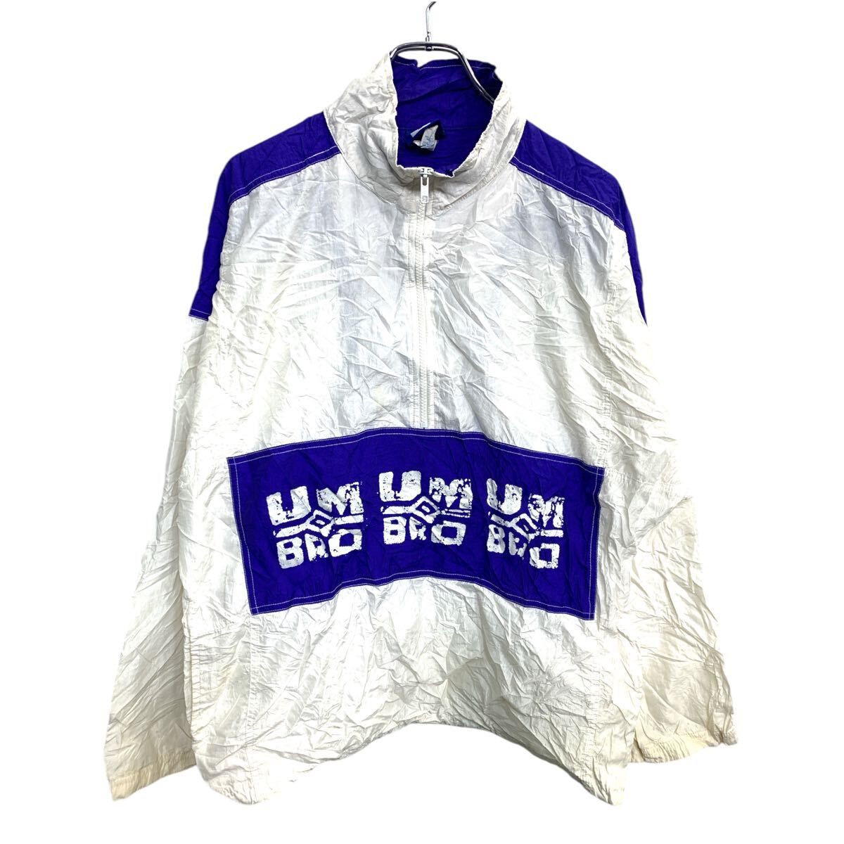 UMBRO ナイロンジャケット Ｍサイズ アンブロ ハーフジップ ホワイト ブルー メキシコ製 古着卸 アメリカ仕入 t2411-4290
