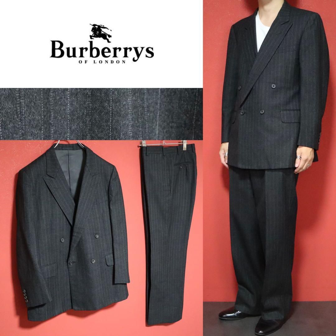 【美品】バーバリーズ ストライプ ダブルスーツ 上下 セットアップ ウール 2B Burberry London 2B ストライプ ウール セットアップ スーツ