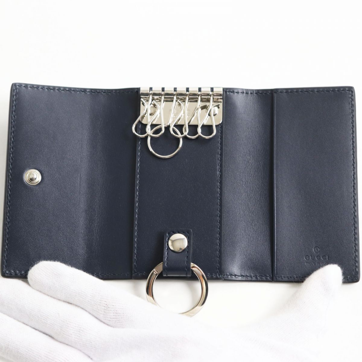 未使用品○GUCCI グッチ 473924 シマレザー ダブルG 6連 キー