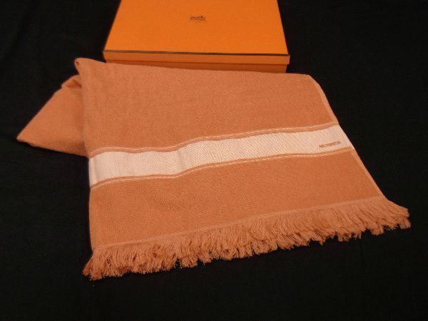 HERMES エルメス 渋谷東急本店 2006 ヨッティングPM コットン×レーヨン バスタオル ビーチタオル オレンジ系 AM0426