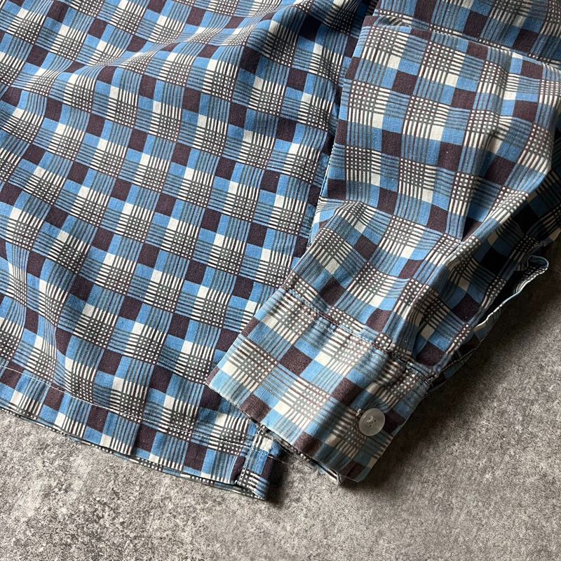 60s TOPSALL チェック プリント 長袖 コットン シャツ S / 60年代 