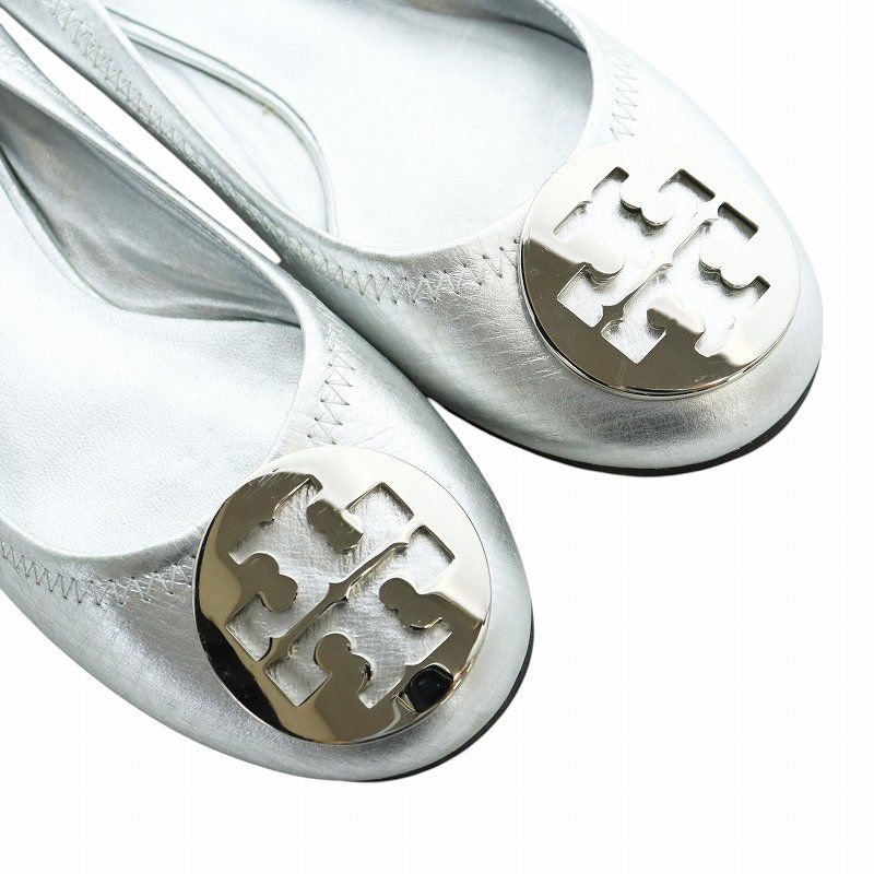極美品 Tory Burch トリーバーチ フラットシューズ シルバー22.5