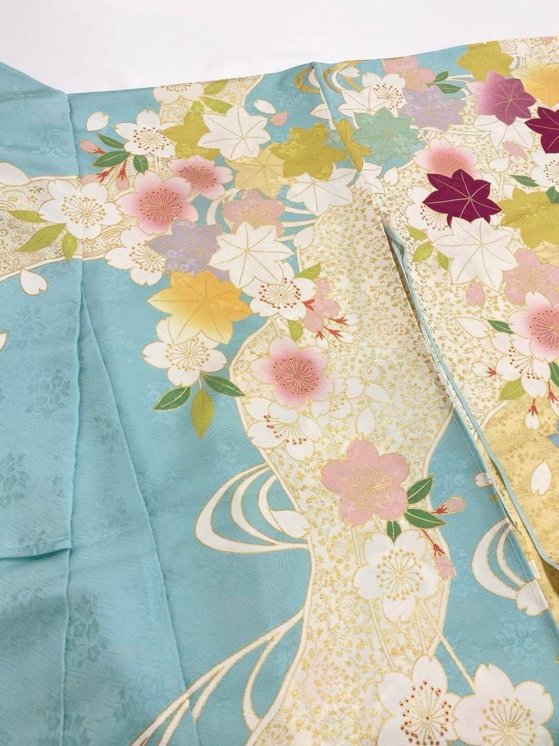 振袖 仮絵羽 舞台衣装 刺繍 金彩 紋意匠 正絹 未仕立て品 八掛