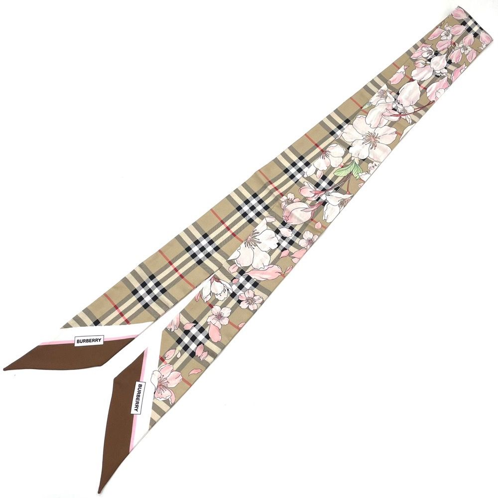 バーバリー スカーフ レディース スキニースカーフ ツイリー フローラルチェック CHERRY BLOSSOM 桜 ファッションアイテム  BURBERRY 80652121 シルク ベージュ ピンク 美品【中古品】 - メルカリ