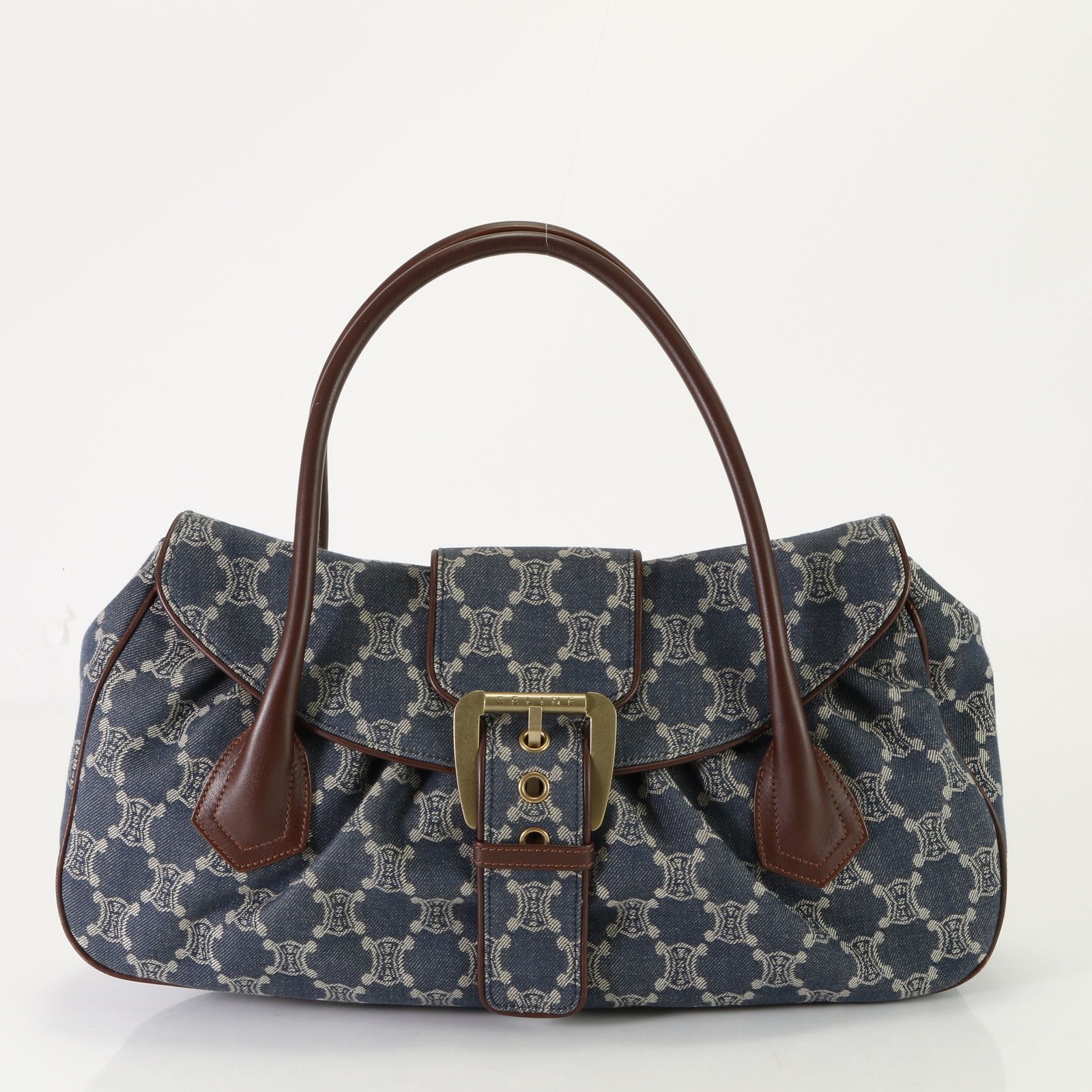 新品同様 セリーヌ パリ マカダム ラージ シューケット デニム レザー  