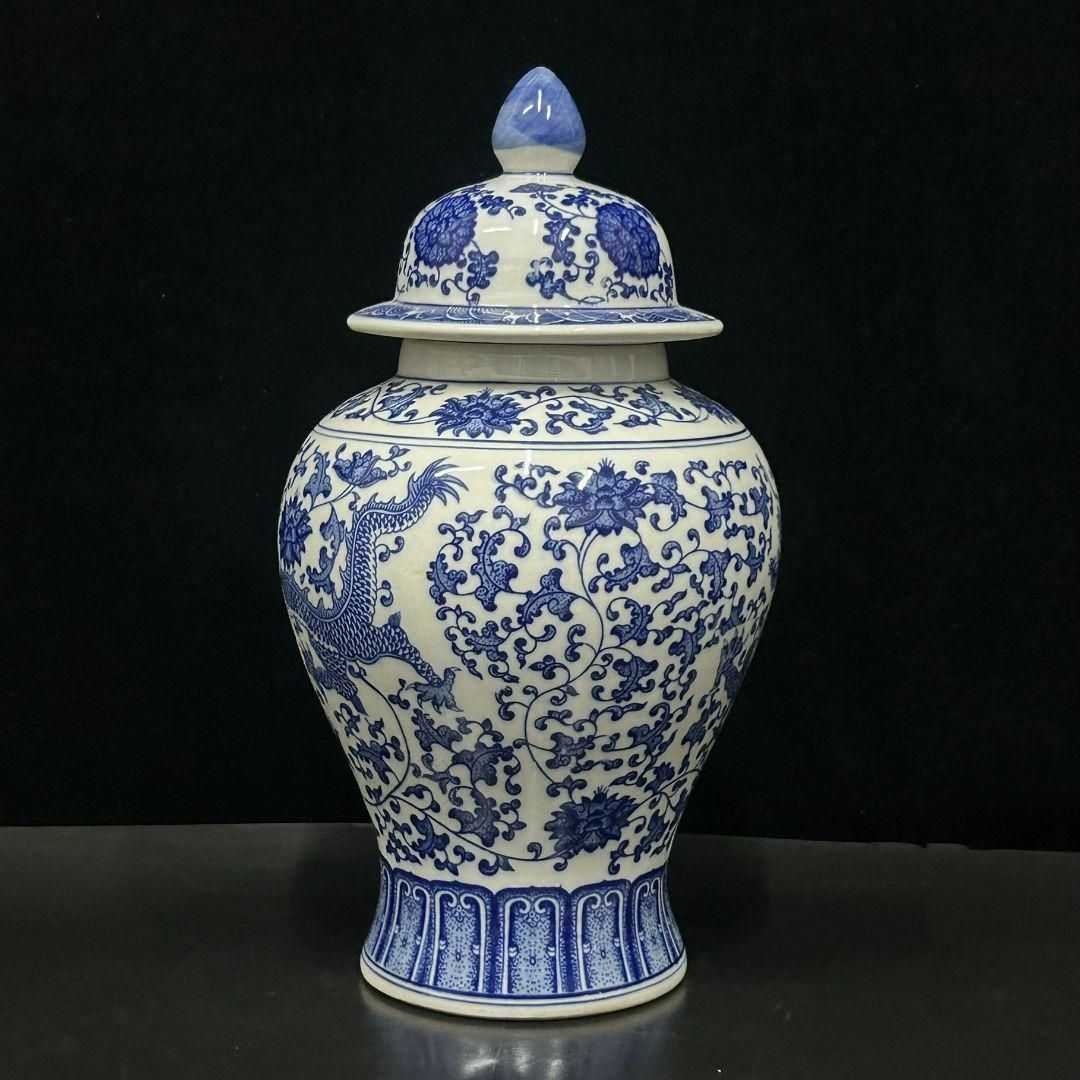 清乾隆青花竜紋将軍缶 景徳鎮 陶磁器 装飾品 現代工芸品 美術品 置物 清乾隆青花磁器龍紋将軍缶 景徳鎮 陶磁器 装飾品 現代工芸品