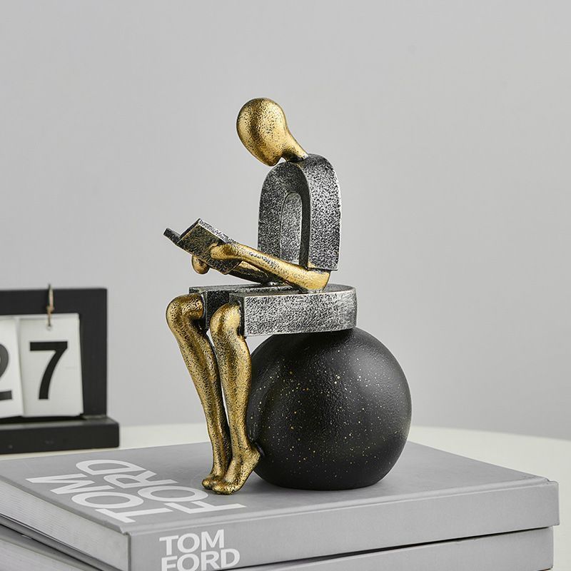 置物 装飾品 フィギュア 人物像 読書 思想家 オブジェ オーナメント 抽象アート 現代アート ゴールド シンプル モダン お洒落 かっこいい スタイリッシュ 玄関 リビングルーム ダイニング 寝