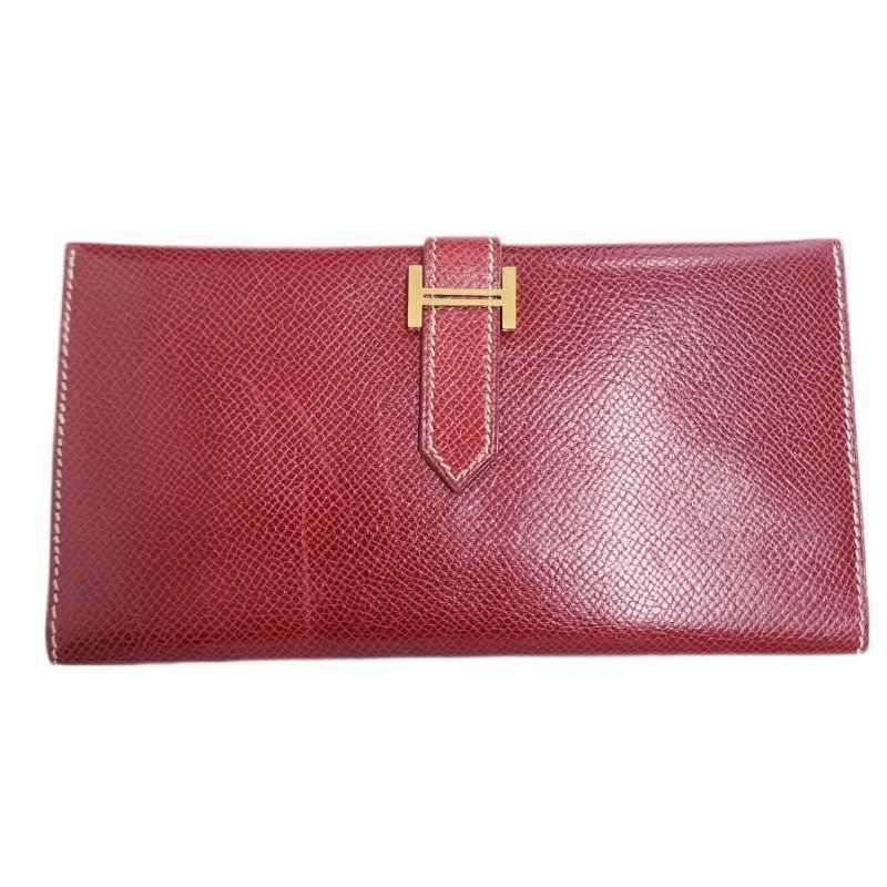 HERMES エルメス ベアン クラシック レッド ゴールド金具 本革 レザー  