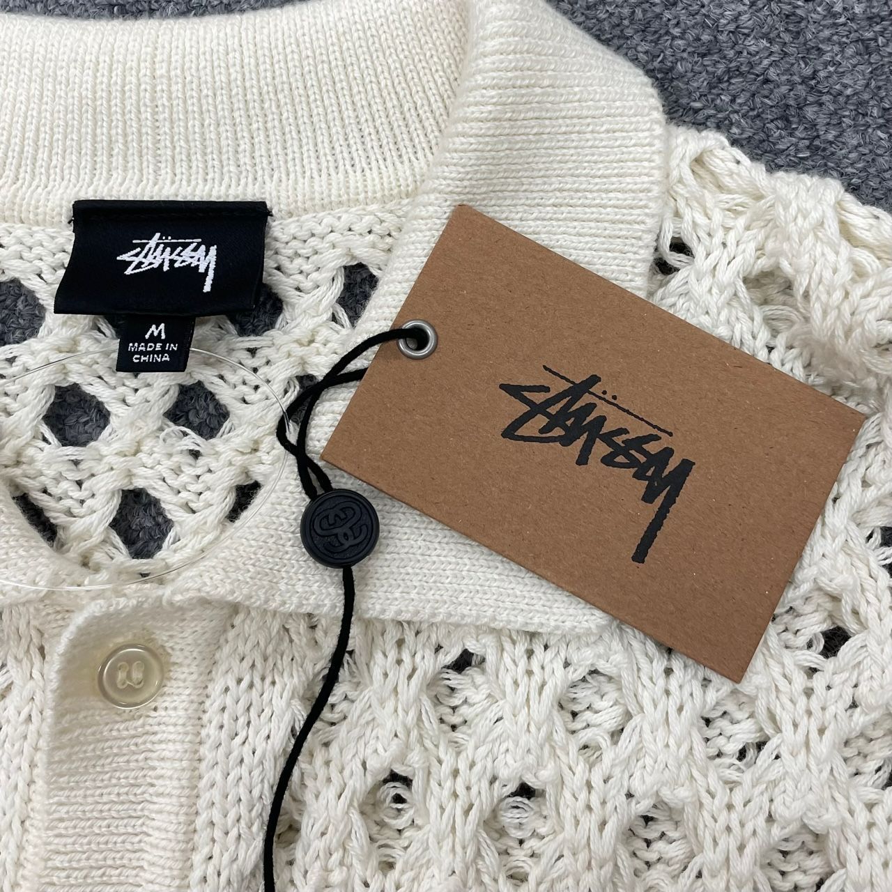 国内正規 美品 STUSSY 23SS BIG MESH POLO SWEATER ビッグ メッシュ