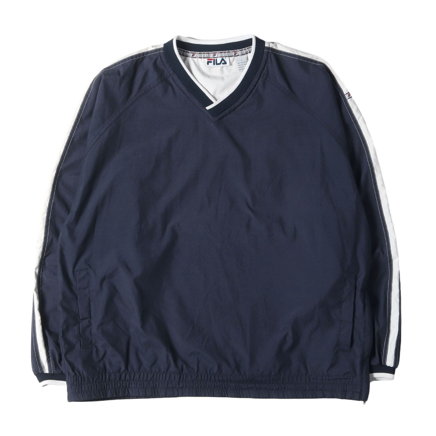 FILA フィラ サイズ:L 90s Vネック プルオーバー トップ ネイビー 紺 90年代 古着 トップス 【メンズ】