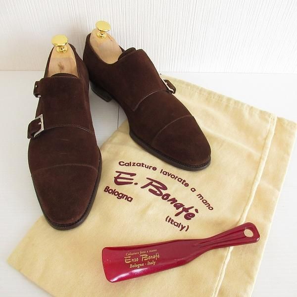 SALE【美品】Enzo Bonafe エンツォ・ボナフェ BEAMS 別注 レザーシューズ De Chirico スウェード ダブルモンクストラップ レザーソール グッドイヤーウェルト製法 革靴 メンズ サイズ 5h ブラウン 茶色 wns エンツォボナフェ ENZO BONAFE ART.DE CHIRICO ビジネスシューズ 5