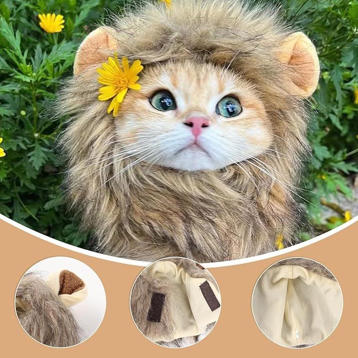 AmzBarley 猫帽子 ライオンに変身 ウィッグ 耳付き 可愛い 犬