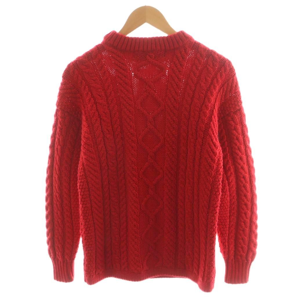ガンジーウーレンズ Guernsey ケーブルニット セーター 長袖 ウール S 赤 レッド |AN23