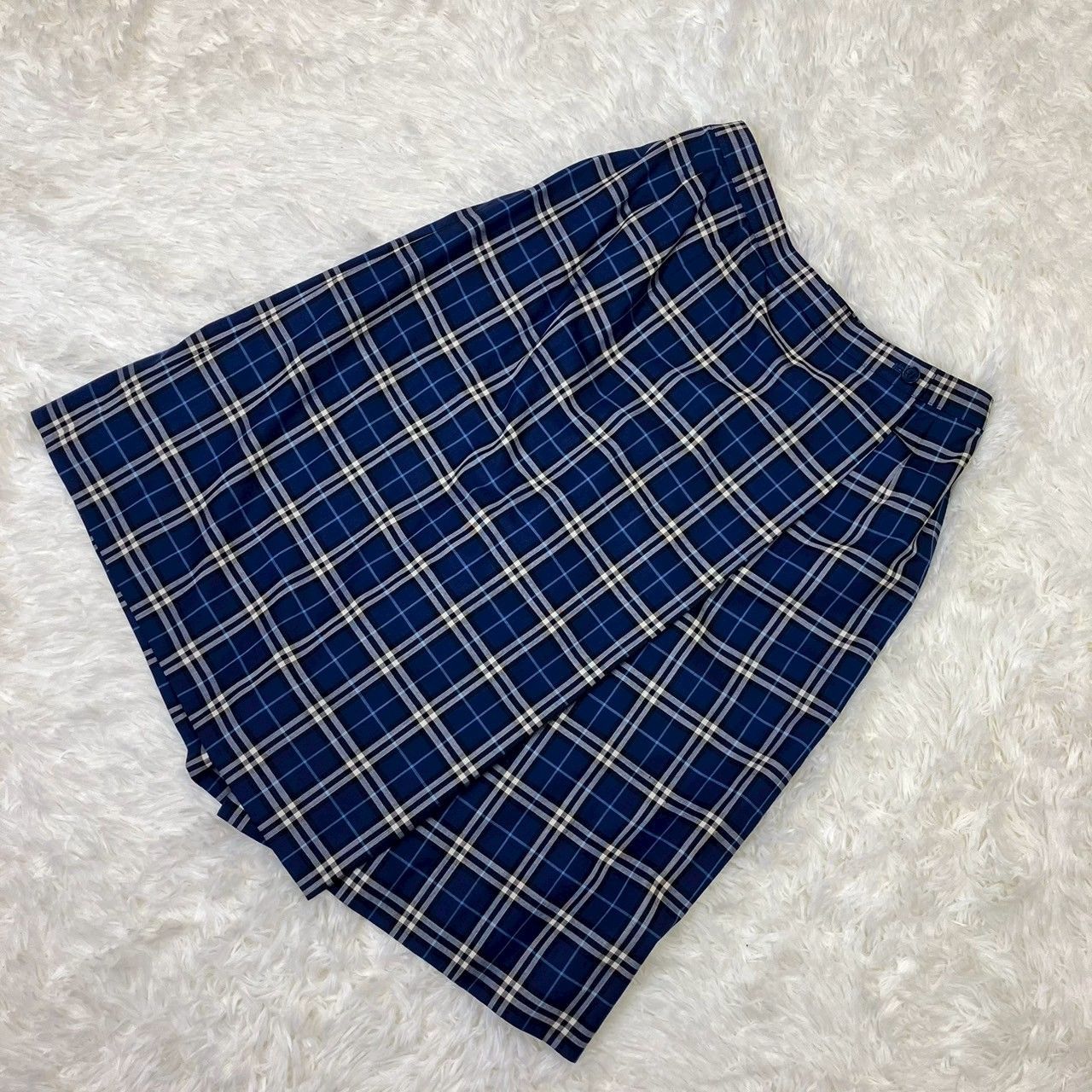 バーバリーズ 膝丈 キュロットスカート チェック 裏地付き 青 LLサイズ相当 お値段交渉を受け付けます