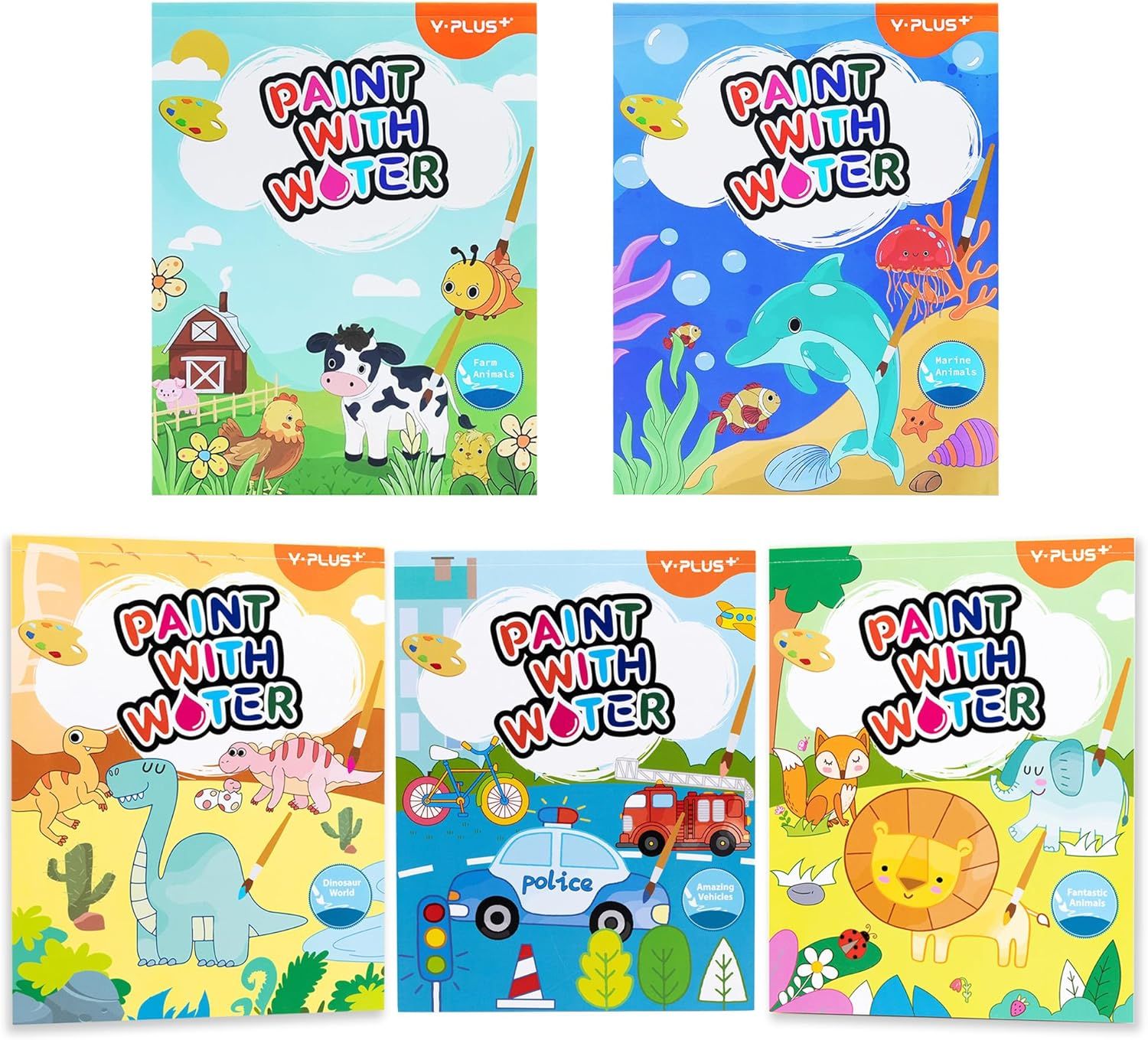 YPLUS (ワイプラス) 水で塗る水彩絵具塗り絵ブック アートクラフトギフト ブラシ付き クリスマスのちょっとしたギフト 幼児用 (5つのテーマすべて)