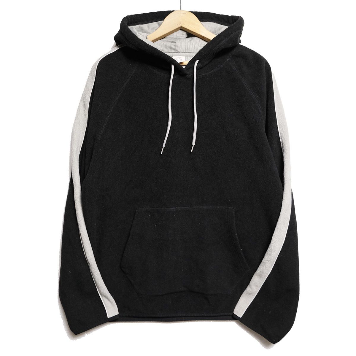 90's 00's オールドネイビー 袖ライン プルオーバー フリース パーカー (L) 黒×灰 無地 90年代 旧タグ オールド GAP ギャップ Y2K　アメリカ古着 USED  ビンテージ ヴィンテージ