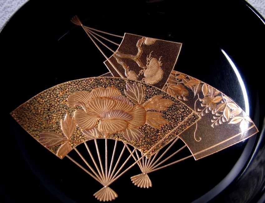 輪島塗 極上の蒔絵 扇面蒔絵 図替わり 吸物椀5客 美品/25f061