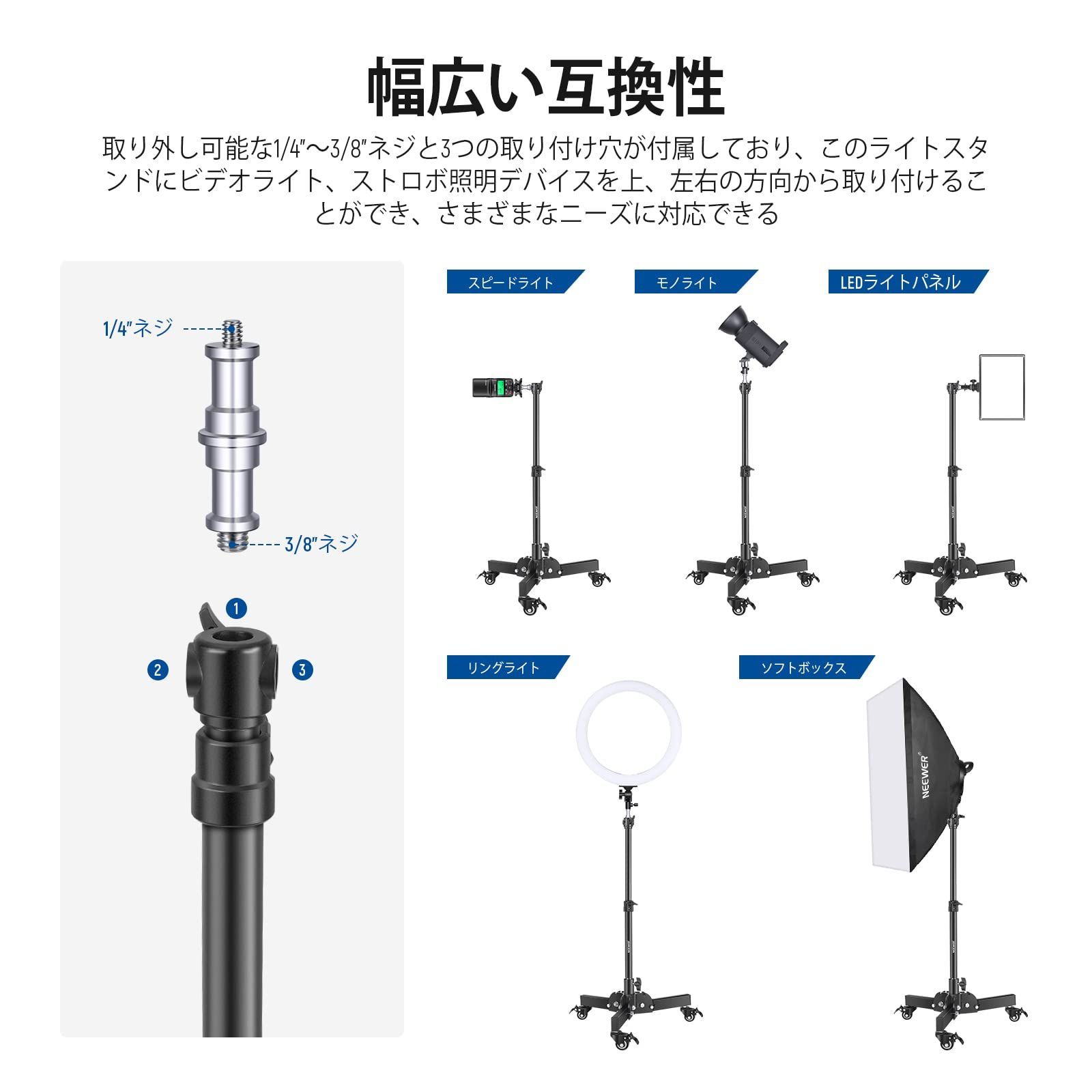 新品 NEEWER 耐荷重ライトスタンド 折りたたみ式三脚スタンド（最大高さ2.4ft） キャスター付き 低角度/卓上撮影用 写真ライトスタンド  ソフトボックス、モノライトとその他の写真機材に対応 - メルカリ