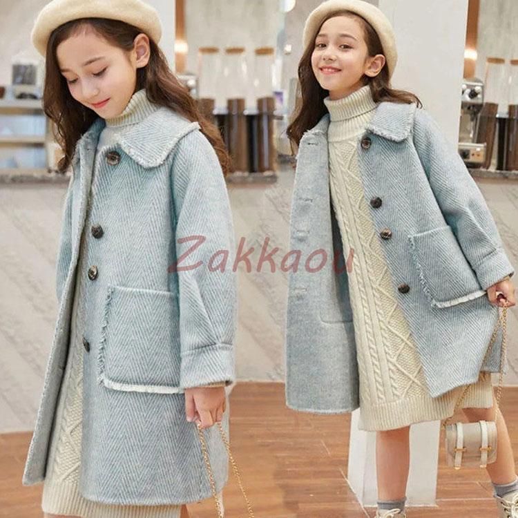 ピーコート　Pコート キッズコート　ミドル丈 秋冬 ラシャコート　女の子 子供服　ジュニア　アウター　ジャケット　キッズ　中綿コート 防寒