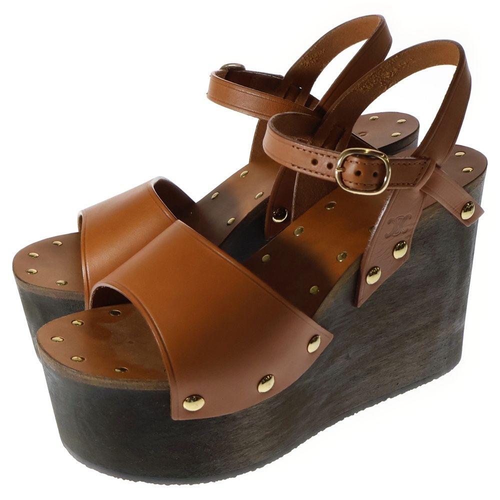 CELINE セリーヌ Les Bois Leather Wedge Sandal ウェッジソールサンダル ブラウン BF1119