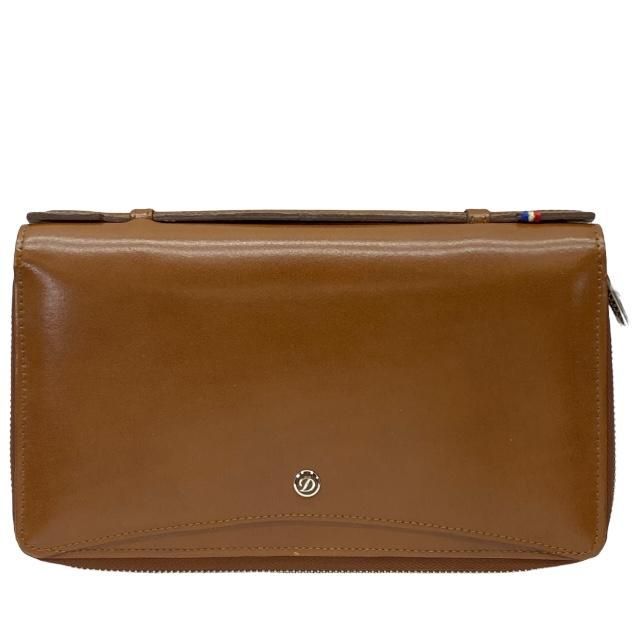 S Te Dupont エス テー デュポン トラベルケース オーガナイザー 長財布 ロングウォレット ラウンドファスナー レザー ブラウン