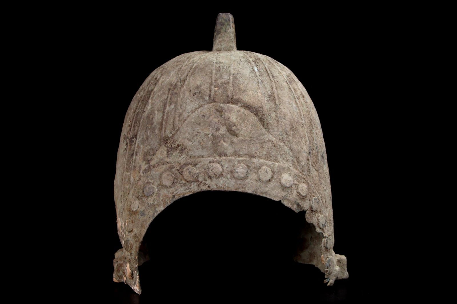 兜　年代物　骨董 中国美術 青銅製 兜 30cm2577g 唐物 骨董 古美術 楾 S432_2-QP2