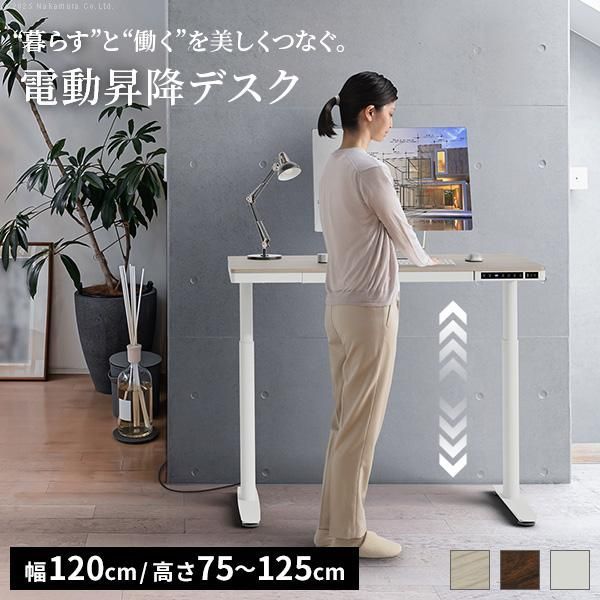 デスク 電動昇降デスク テーブル 幅120cm オフィスデスク 電動昇降テーブル 電動机 高さメモリー機能 高さ調整 USB付き 収納 おしゃれ スタンディングデスク