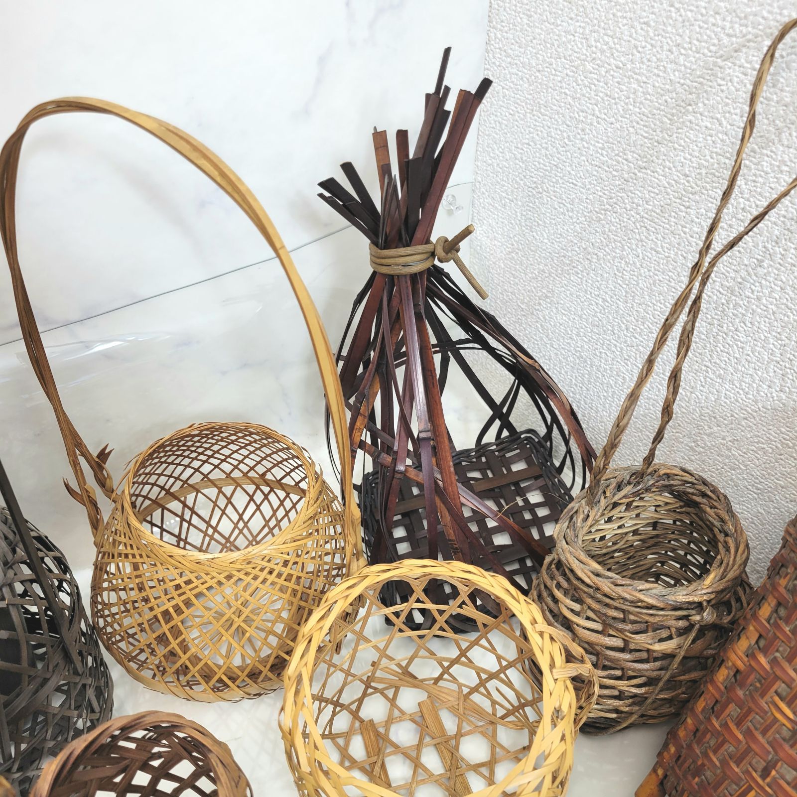 竹花籠 花器 13個 まとめ売り ｜ 竹籠 / 竹網 / 工芸品 / 竹編花