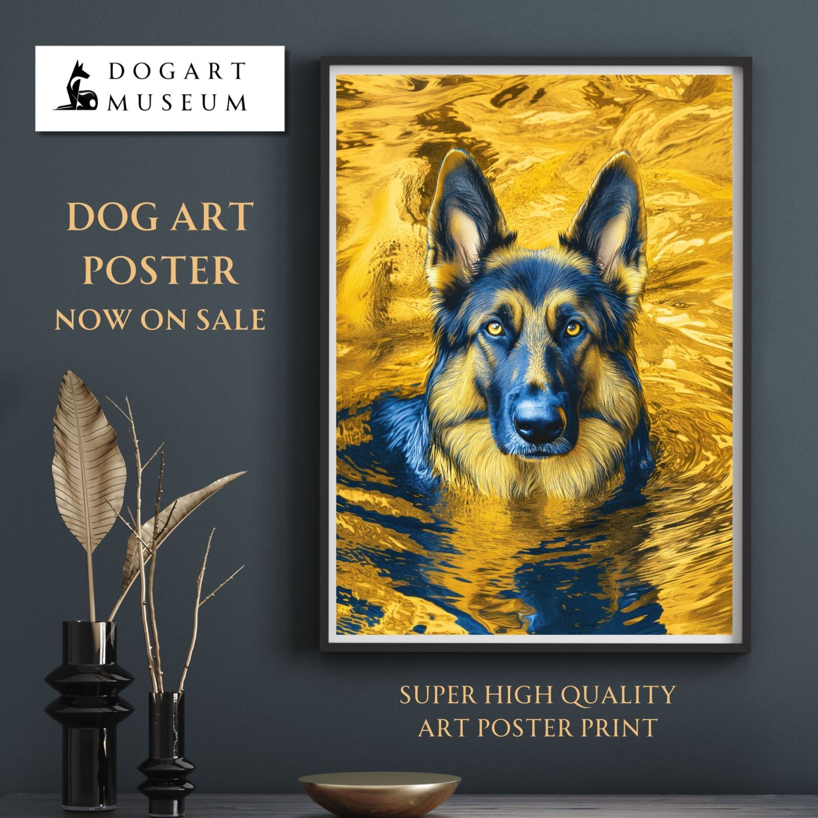 青と金 - ジャーマンシェパード犬 No.2】ペットロス・うちの子・記念日・アート, image size:1600x1600