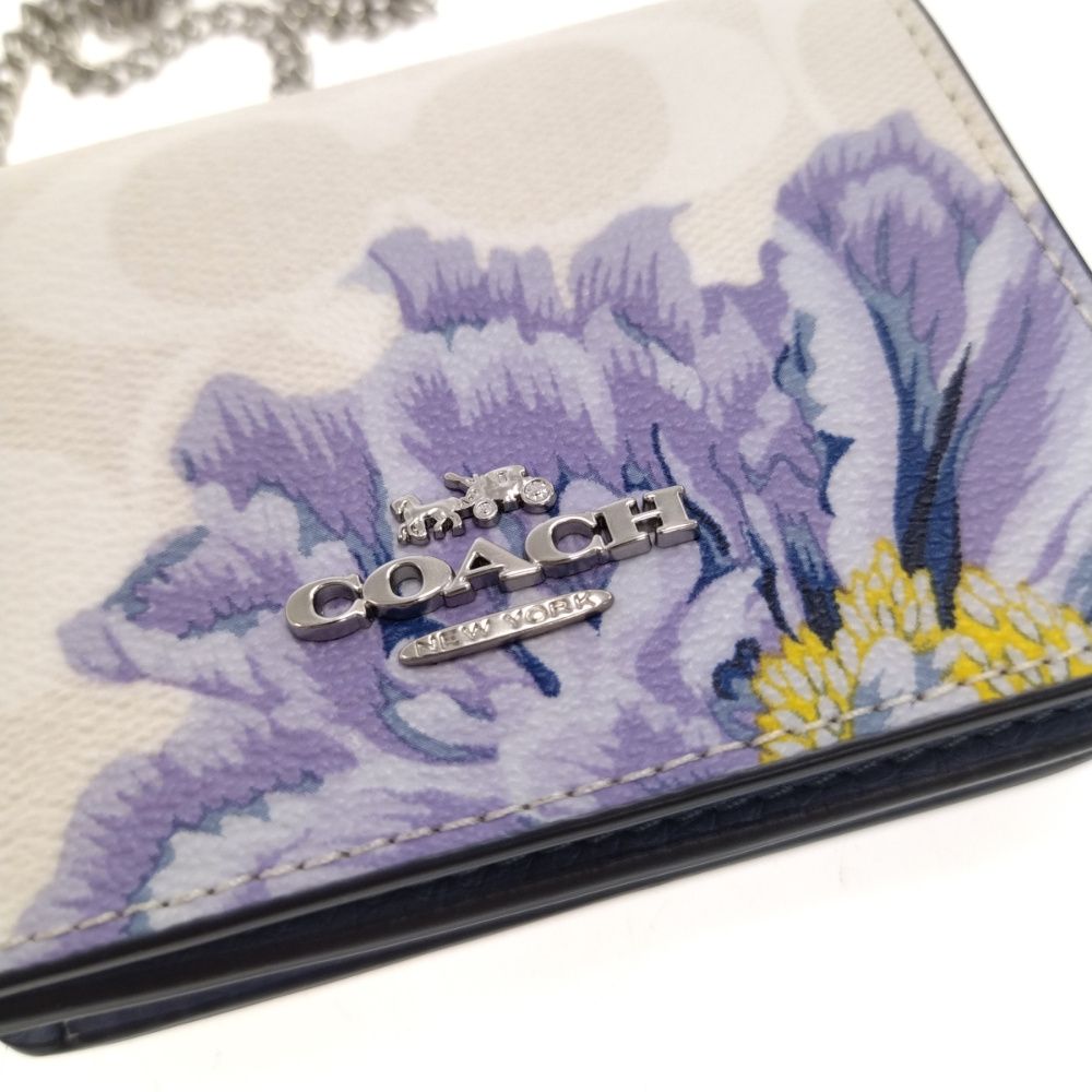 コーチ　新品　コインケース　フラワー　パープル　　花柄 COACH (コーチ) チェーン付きコインケース シグネチャー