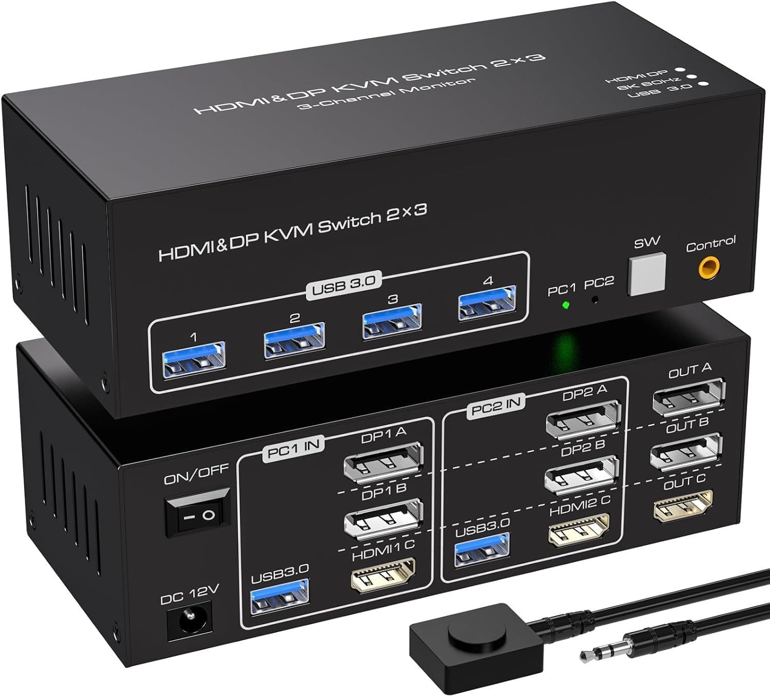 【特価商品】出力 HDMI 2DisplayPort KVM 切替器 SW232 3 ディスプレイ 3モニター 同時出力 2PC 共有 4つのUSB ハブ 切替 4K@120Hz KVM Swticher 8K 入力装置 パソコン スイッチ マルチモニターとU