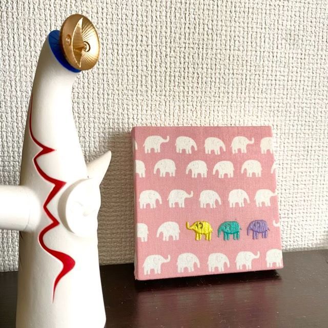 10cmx10cm ファブリックパネル 象/ピンク（アートパネル