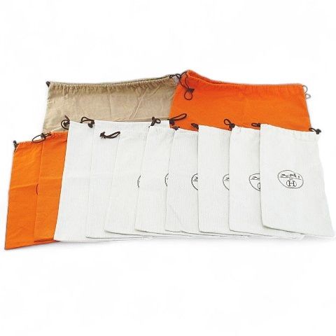 エルメス HERMES 12枚セット 保存袋 収納袋 巾着 純正 付属品 ロゴ デザイン違い サイズ違い 白系 ホワイト