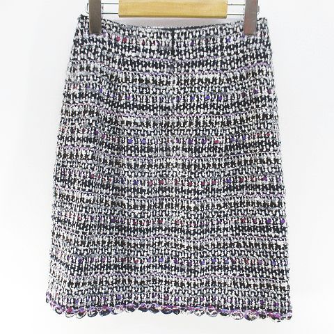 シャネル CHANEL 07C P30118V20179 M4896 膝丈 台形スカート スカート ツイード CCマーク ココマーク 絹 シルク 34 黒系 ブラック フランス製 毛 ウール 裏地