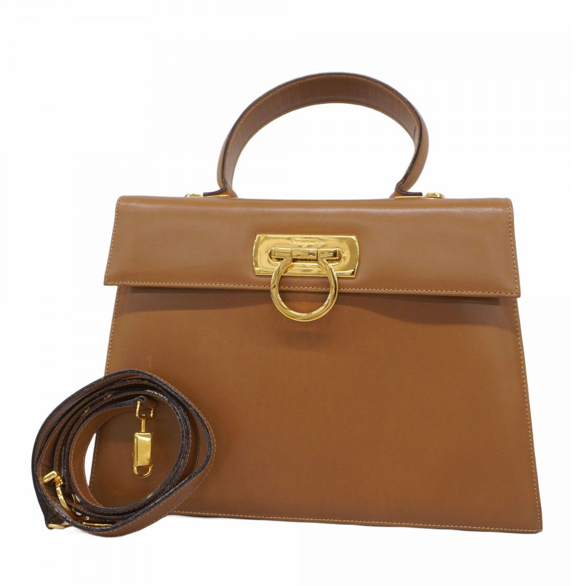 サルヴァトーレフェラガモ ガンチーニ ハンドバッグ オールレザー 金具 極 美品 Salvatore Ferragamo サルヴァトーレフェラガモ