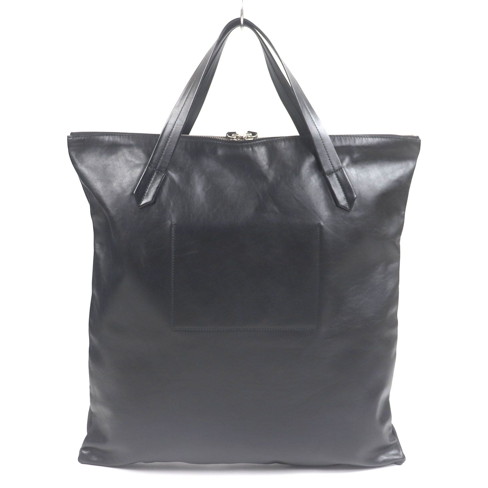 □JIL SANDER ジルサンダー FLAT ZIP TOTE ロゴ刻印 オールレザー ハンドバッグ ジップトートバッグ ブラック イタリア製 メンズ