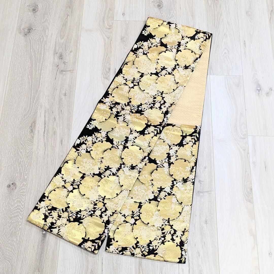 新品・仕立て上がり】正絹 袋帯 フォーマル 黒 金 雪輪 古典 b64  