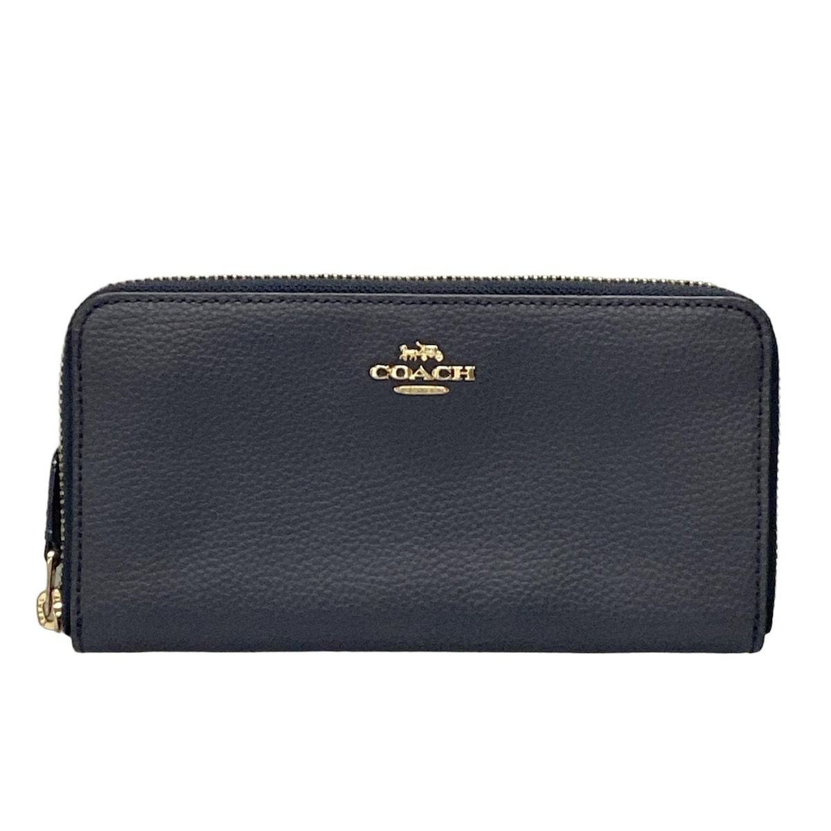 COACH コーチ 長財布 ぺブルレザー アコーディオン ジップウォレット F16612 ネイビー ラウンドファスナー レザー