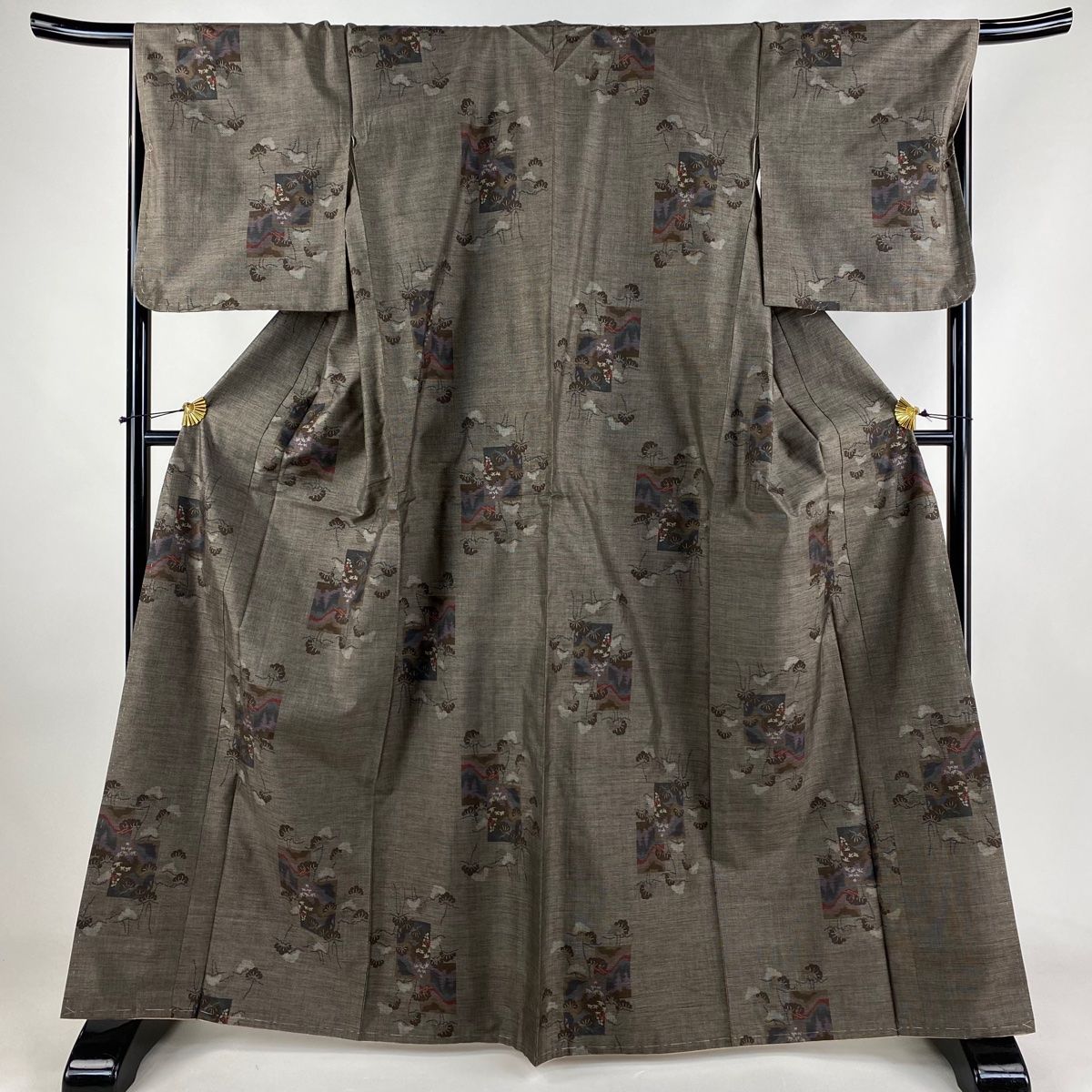 紬 身丈165.5cm 裄丈68cm L 袷 証紙 色紙 笠松 焦茶色 正絹 秀品