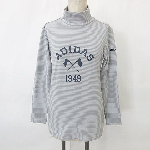 アディダス adidas GOLF ゴルフ シャツ ハイネック 長袖 ボーダー 厚手 裏微起毛 グレー M