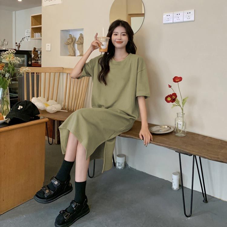 無地スリットTシャツワンピースカジュアルおしゃれ 楽天市場】tシャツワンピ 膝丈 無地 スリット Tシャツ