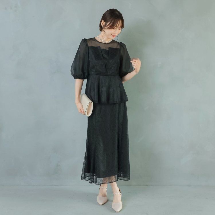 結婚式 親族 服装 お呼ばれドレス レースドレス 大きいサイズ ツーピース 30代 40代 50代 おしゃれドレス 袖あり 膝下 セパレートドレス