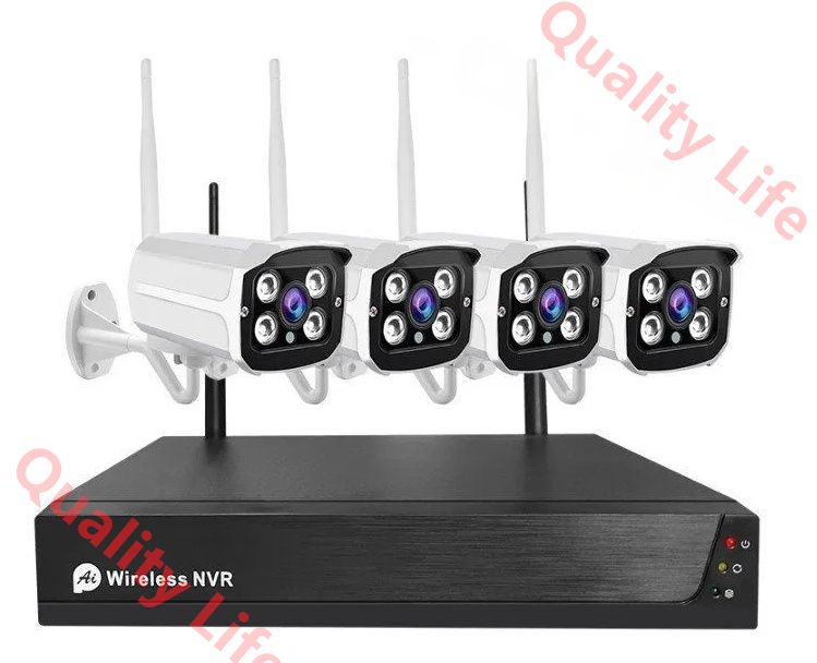 2025最新モデル 防犯カメラセット4台カメラ 500万画素 屋外IP66防水 遠隔監視-動体検知 暗視撮影 WiFi ハードディスク付き