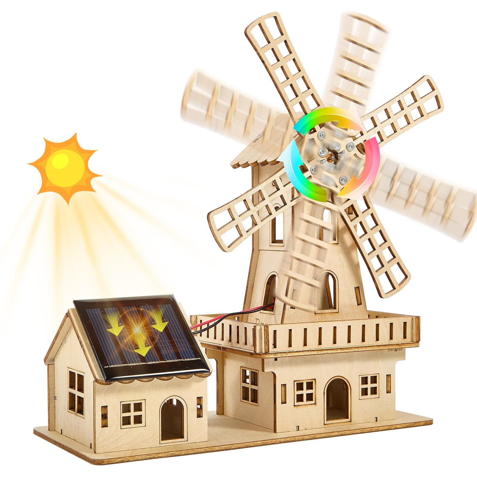 新品 太陽光発電 3D木製パズル、ソーラー風車小屋のDIY組み立て玩具、教育科学工作キット、8～15歳の子供＆大人向け、創造的な手作りモデル製作プロジェクト、自由研究 、実験キット