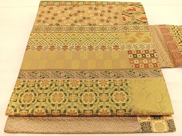 平和屋着物○全通柄九寸名古屋帯 名物裂 花兎 金糸