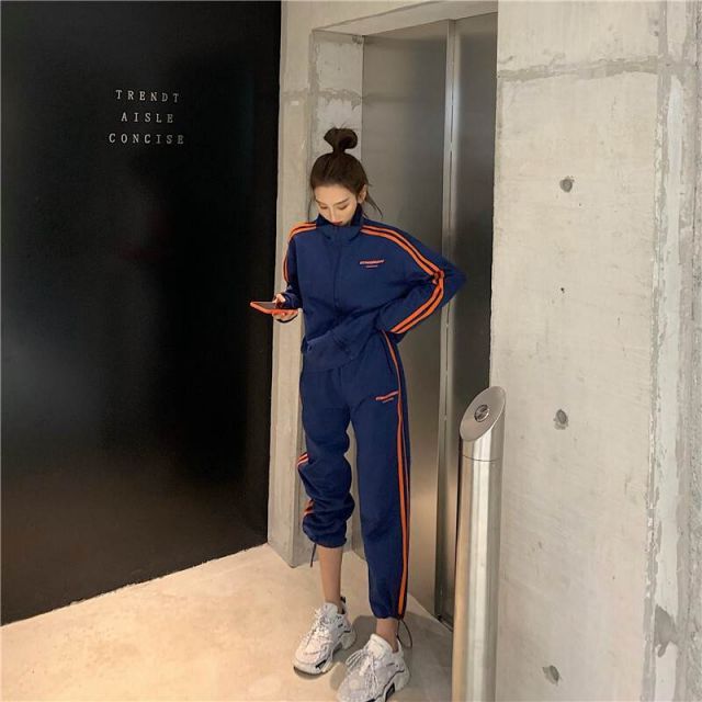 ダブルライン シンプル ジャージ セットアップ トラックジャケット