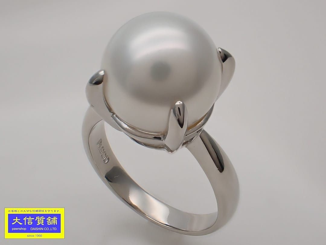 PT900 プラチナ 白蝶貝 南洋真珠 パールリング 12.1mm 10.29g 14